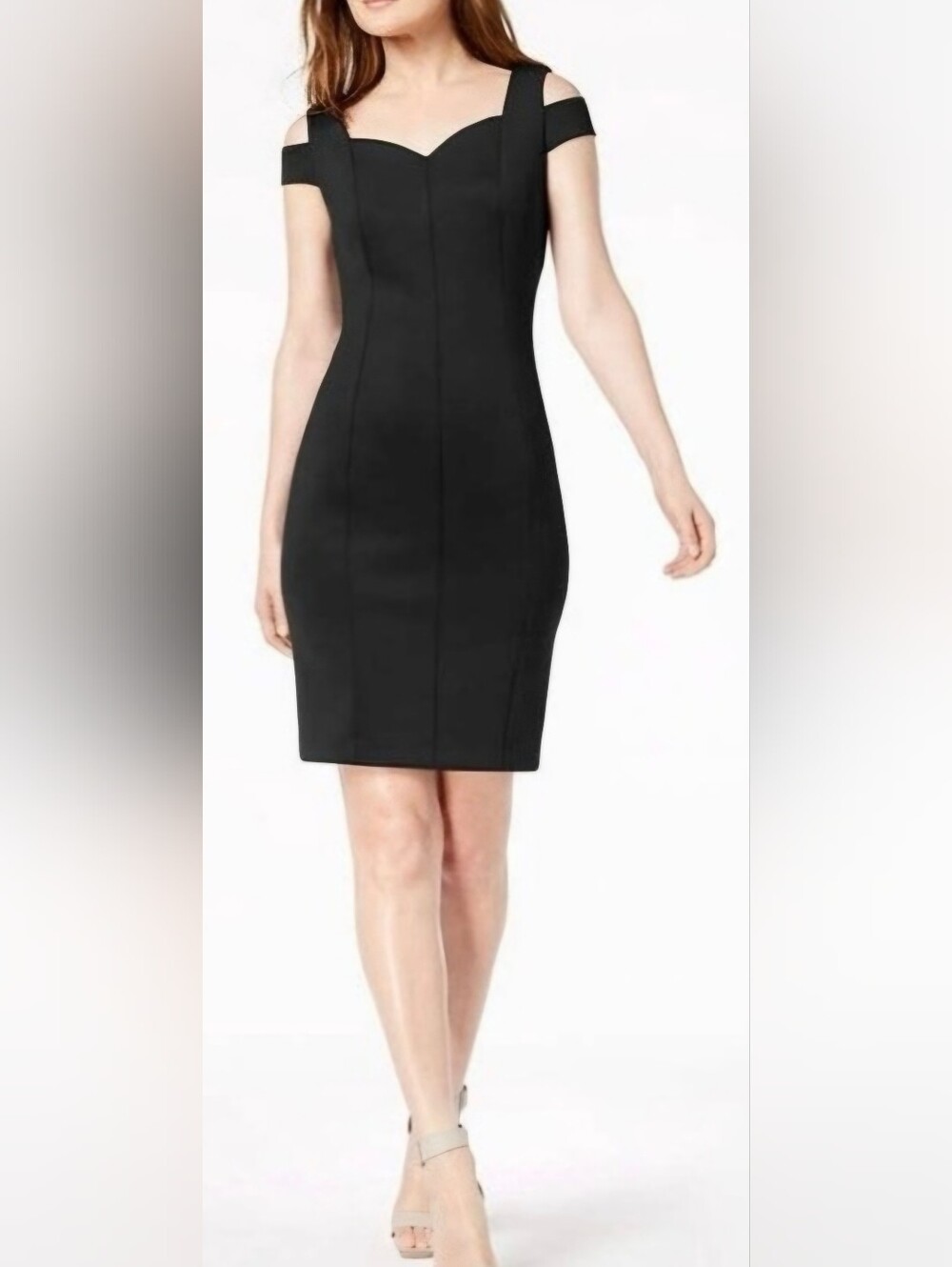 Calvin Klein Elegant .Black Cold-Shoulder Midi Sheath Dress